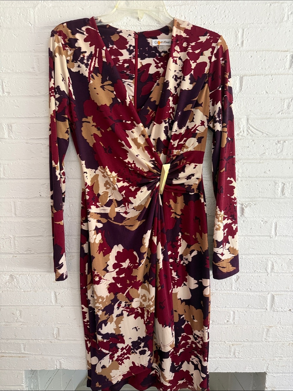 Calvin Klein Multi-Color Floral Twist-Front Long Sleeve Dress